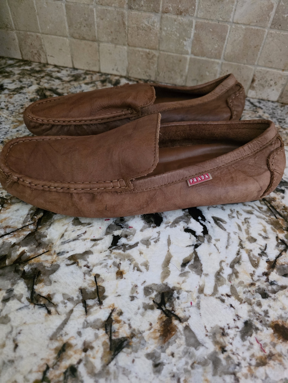 Prada Brown Leather Espadrille Loafers